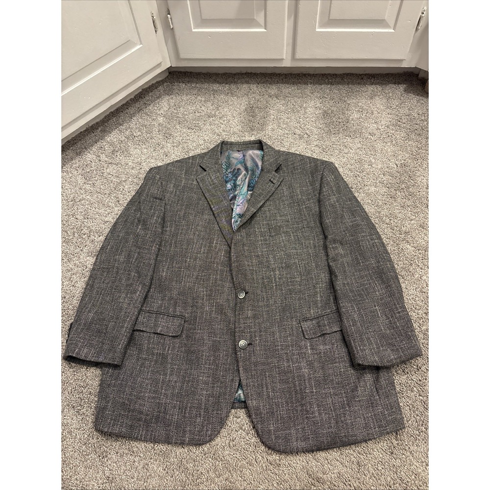 Oak Hill Men Blazer Suit Jacket 2XL 50/52 Poly Spandex Gray Preppy Geometric